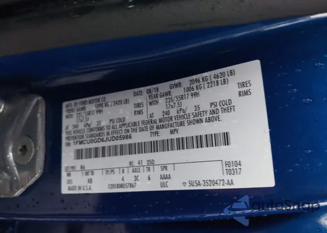 2018 Ford Escape Se z USA, uszkodzony, nr VIN 1FMCU0GD6JUD05986